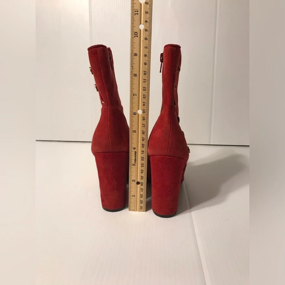 GUESS red suede ankle boots block heel zip up size 7 M - Picture 7 of 12